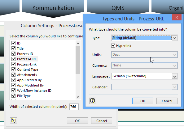 Ein Screenshot des oms-Einstellungsbildschirms mit den Business Data Connectivity Services.