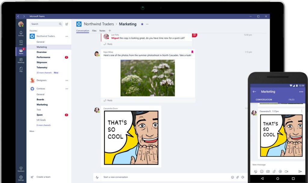 Ein Kurzüberblick über Microsoft Teams auf einem Telefon und Tablet.