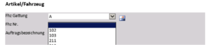 Auswahl Fahrzeugnummer