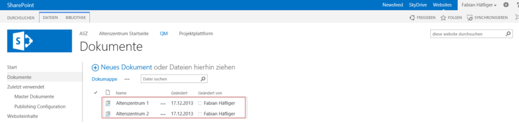 Ein Screenshot einer Dokumentenmappe in Microsoft Office.