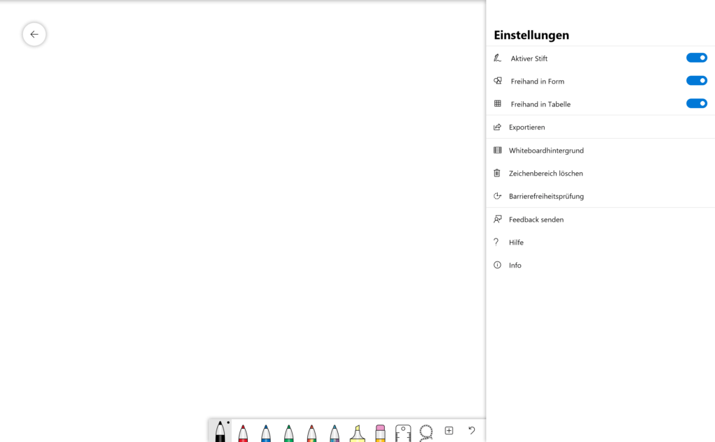 Einstellungen Whiteboard