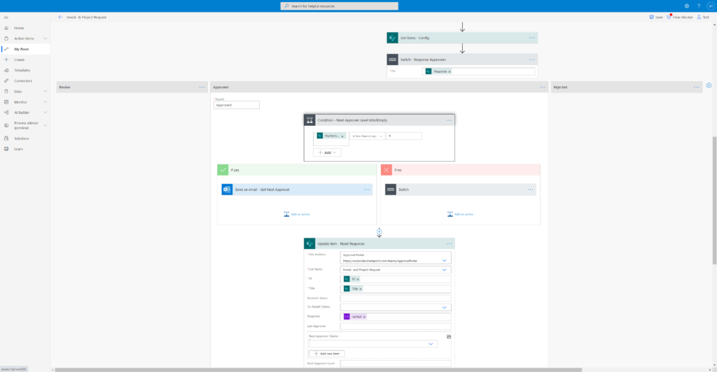 Screenshot aus Power Automate: Flowchart