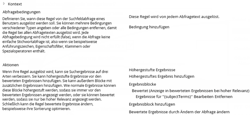 Kontext: Abfragebedingung, Aktionen