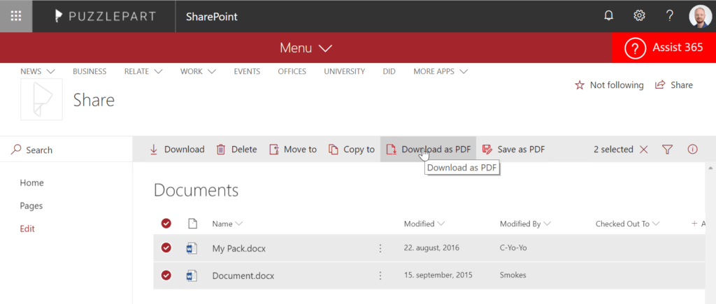 Puzzlepart: Manuelle Möglichkeit der PDF Generierung in SharePoint Online