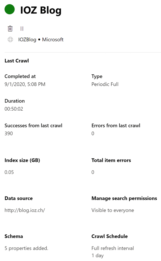 Die Details zur neu erstellten Connection stehen nach dem ersten Crawl bereit