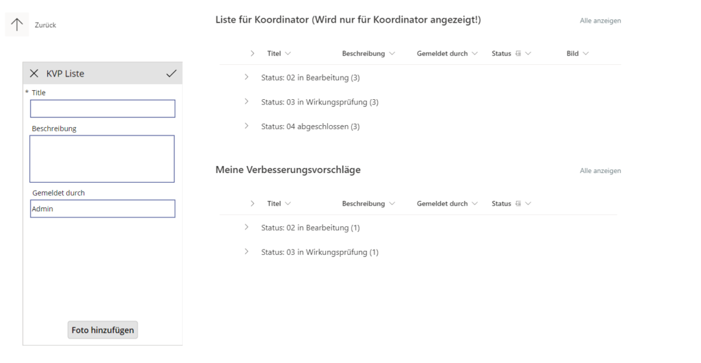 Screenshot einer Kombination aus Sharepointliste und PowerApp. Die Mobile App läst eine einfach Erfassung mit Smartphone zu und überträgt diese in eine Sharepointliste.