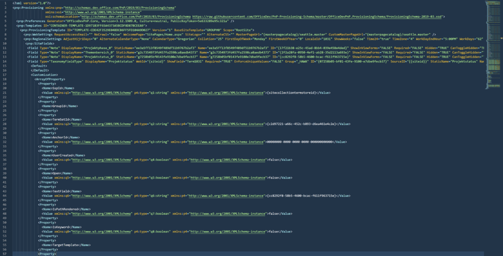 Screenshot: PnP XML Template