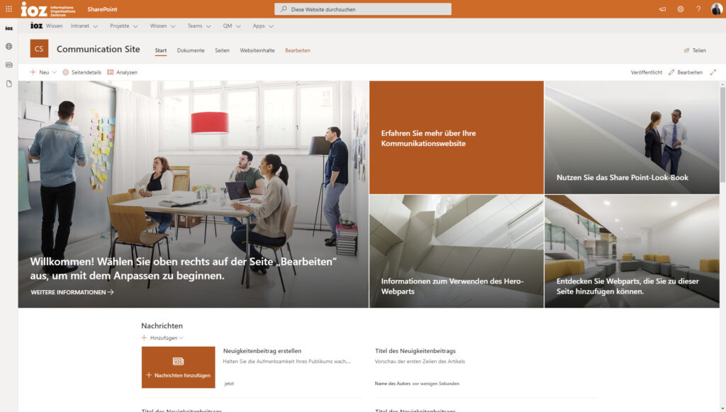 SharePoint Intranet Communication Site mit HUB Navigation