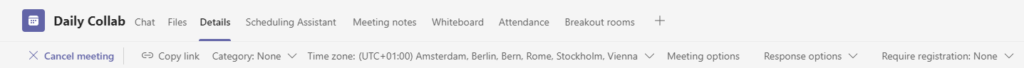 Screenshot: Meeting-Optionen des Daily Collab Spaces