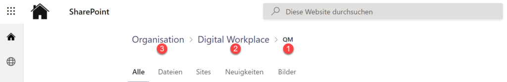 Breadcrumb-Navigation in der Microsoft Search