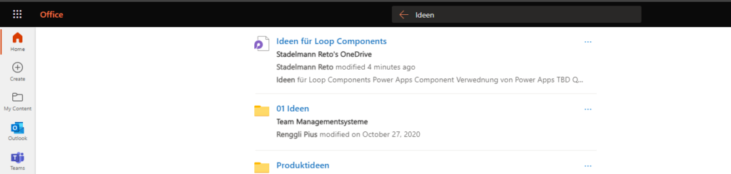 Office.com Suchabfrage nach einem Loop Component