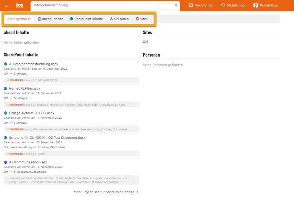 Suchresultate nicht nur aus ahead, sondern auch aus SharePoint Online