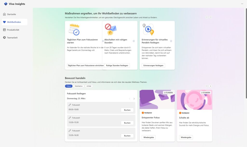 microsof viva insights fokuszeit 1