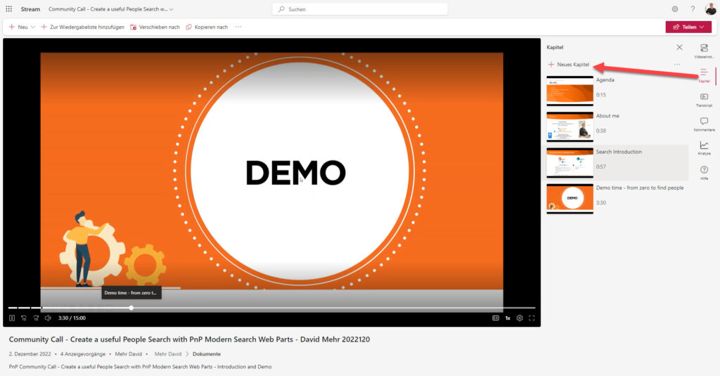 Videokapitel erstellen in Stream on SharePoint