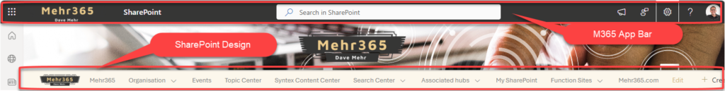 m365 app bar vs sharepoint design